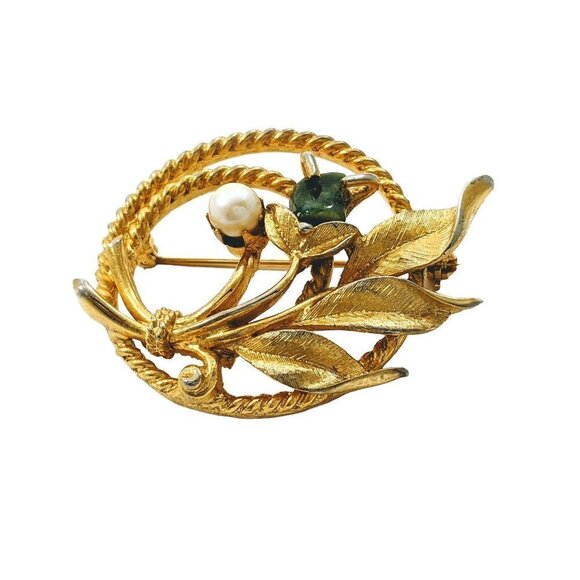 Vintage Sarah Coventry Jade Garden Wreath Flower Brooch - Picture 2 of 11